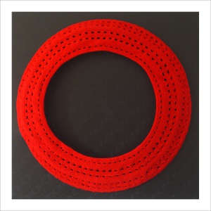 Ulrike Stolte A2 Applikationszyklus 100x100x35cm 2009 PVC Crocheted Wool Textile Circle Red