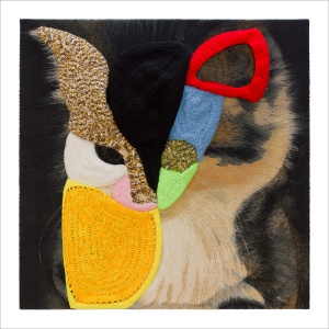 Ulrike Stolte A5 Applikationszyklus 100x100x15cm 2009 Chrocheted Wool Textile Cat