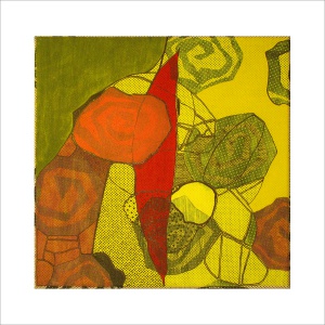 Ulrike Stolte M1 Mosaikzyklus2 30x30cm 2008 sold Fossil Textile Red Yellow